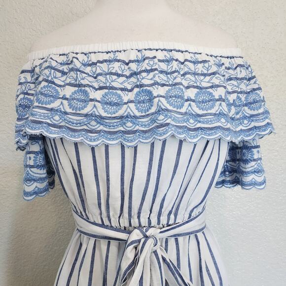 Baby Blue Embroidered Striped Maxi Dress - Picture 5 of 11